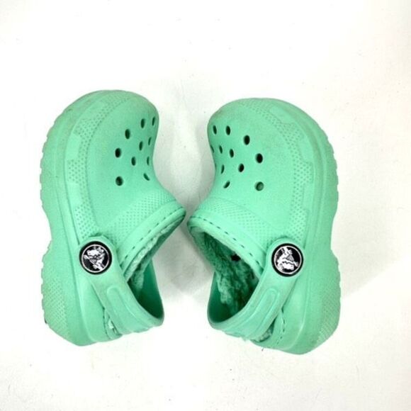 Crocs Toddler Classic Fuzzy Lined Clog Slip On Shoes Mint Green Size 5 toddler - Picture 3 of 7